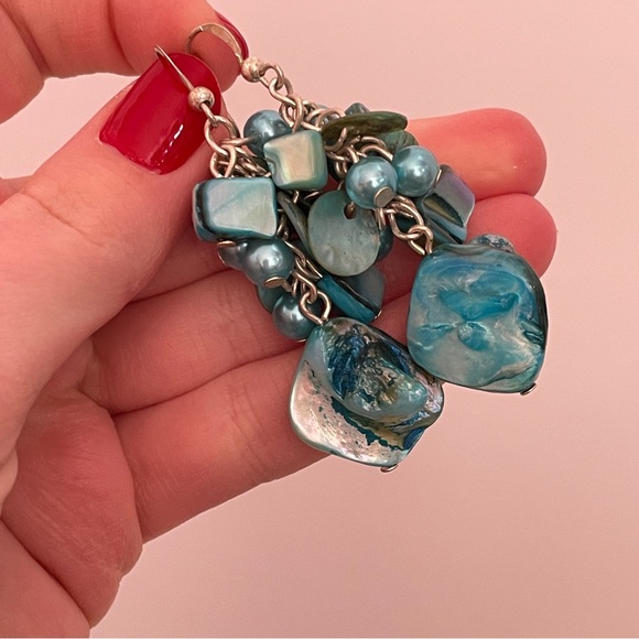 Vintage Real Shell Turquoise Summer Beach Tropical Vacation Festival Earrings - Picture 3 of 7